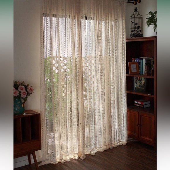 (1) Large Panel Boho Crochet Curtains - Picture 6 of 8